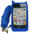 Силиконов калъф Лисица за Apple iPhone 4S с опашка Тъмно Син