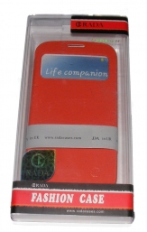 Кожен калъф Rada за Samsung i9500 Galaxy S4 с прозорче Червен