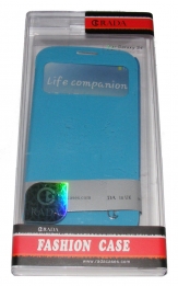 Кожен калъф Rada за Samsung i9500 Galaxy S4 с прозорче Син