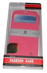 Кожен калъф Rada за Samsung i9500 Galaxy S4 с прозорче Розов