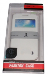 Кожен калъф Rada за Samsung i9190 Galaxy S4 mini с прозорче Бял