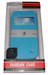 Кожен калъф Rada за Samsung i9190 Galaxy S4 mini с прозорче Син