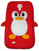 Силиконов калъф пингвин за Samsung i9500 Galaxy S4 Червен